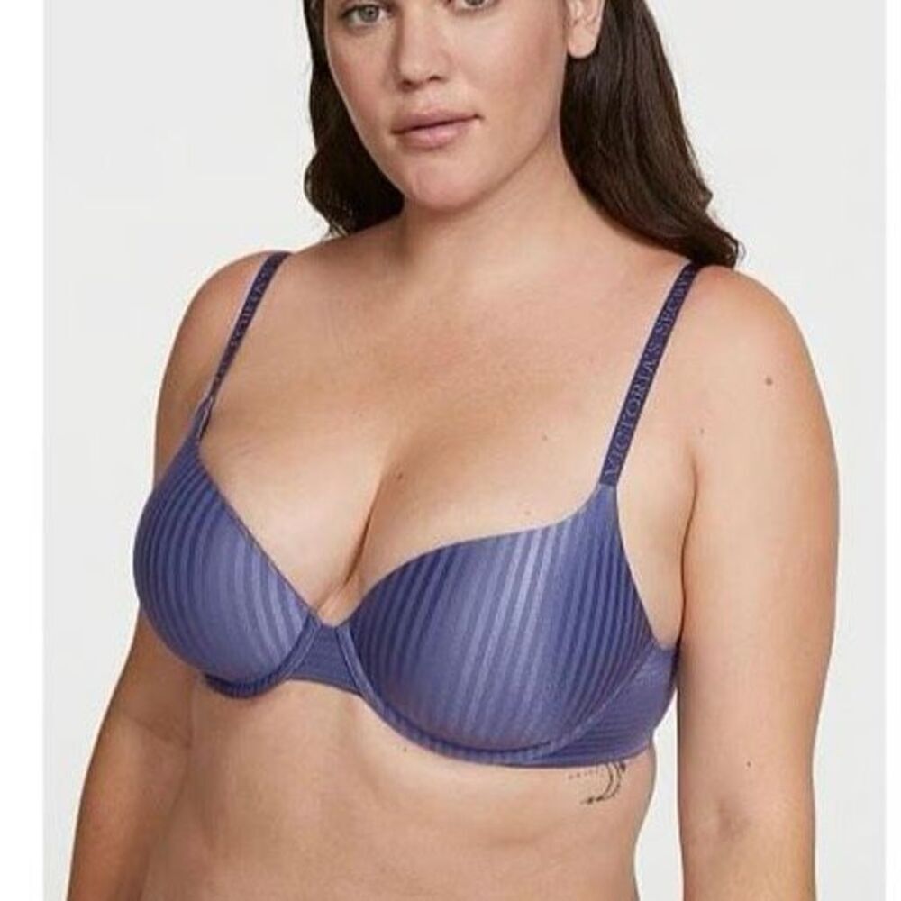 Victoria's Secret T-Shirt Bra 38DD Gray Striped Wireless Adjustable‎ Straps